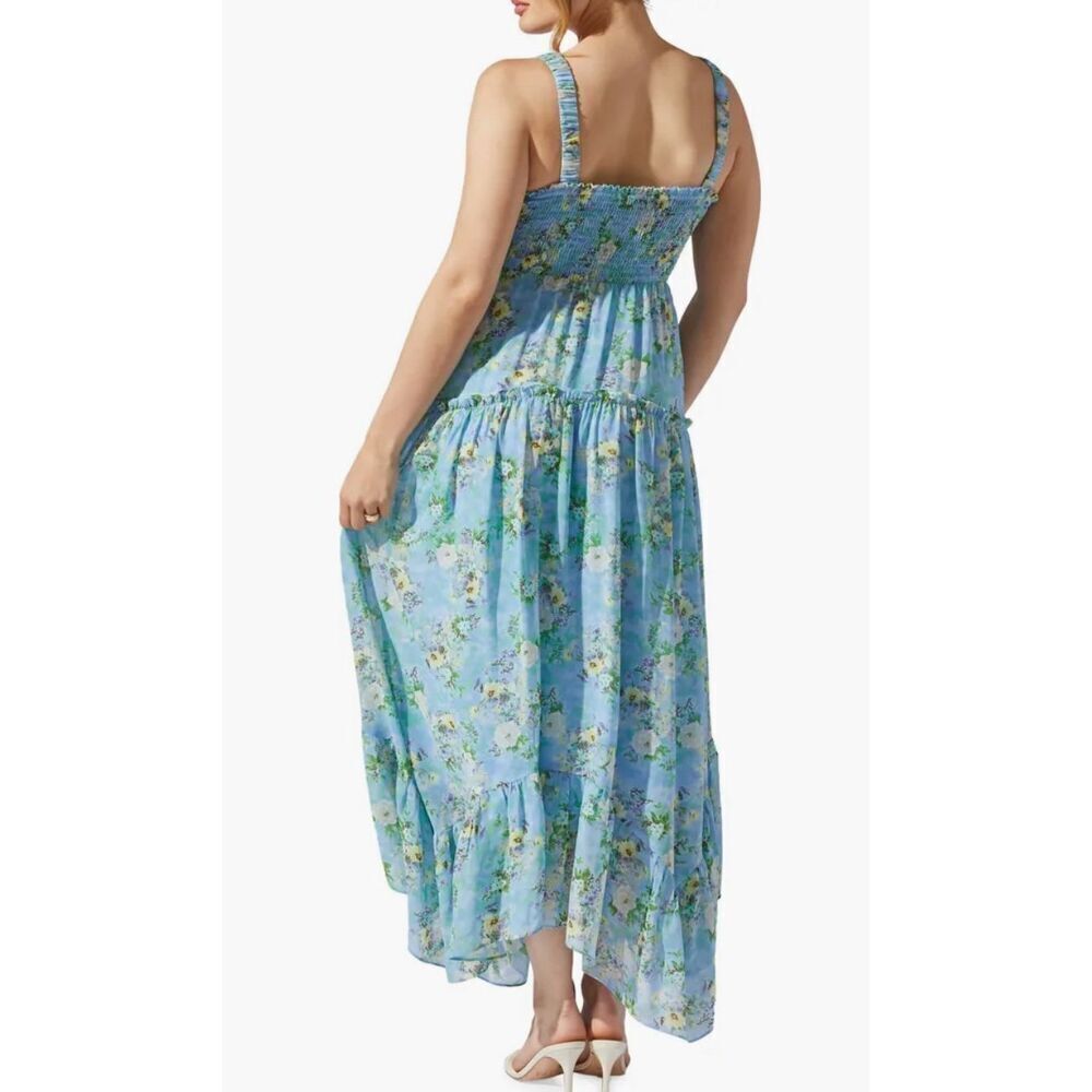 ASTR‎ the Label Womens Floral Shirred V-Neck Shirred Sundress Blue Green Medium - Picture 4 of 11